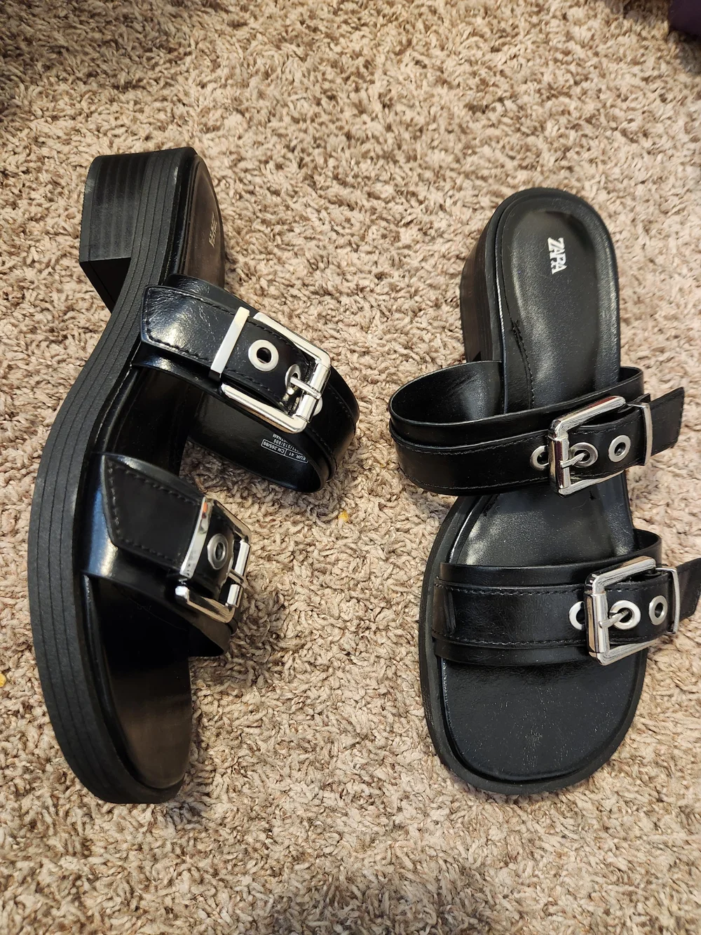 Zara Black Double Buckle Slide Sandals - Picture 4 of 6
